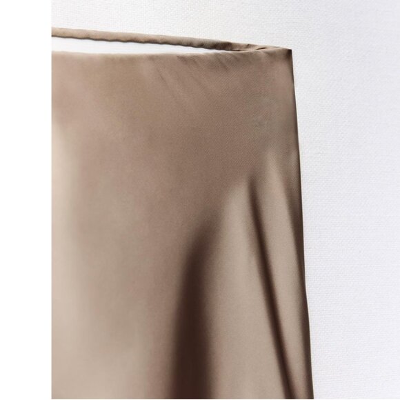 ZARA SATIN EFFECT MIDI slip SKIRT SOFT GOLD MINK M NWT - Picture 6 of 9